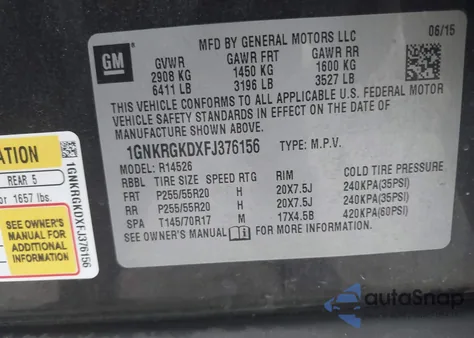 2015 Chevrolet Traverse 1Lt from USA, damaged, VIN 1GNKRGKDXFJ376156